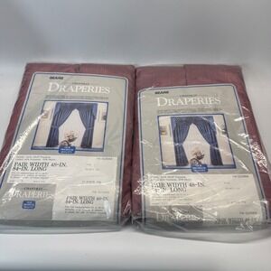 (2) Vintage Sears Chantilly Draperies 48x84 Maroon Pinch Pleat Curtains 70s